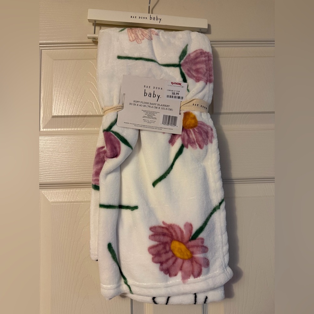 Rae Dunn Baby Blanket with Pink Floral Design